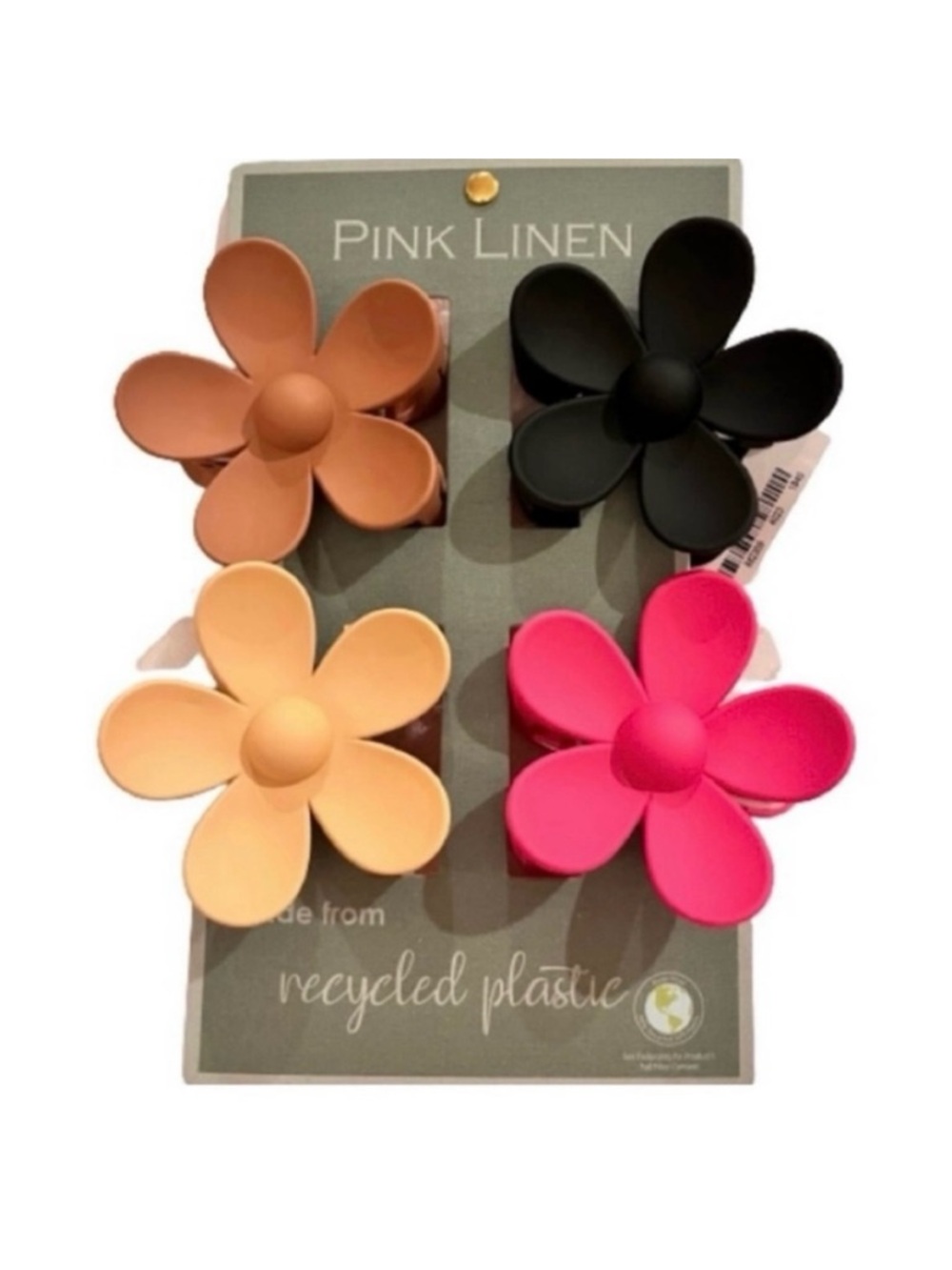🆕- Pink Linen- Set of 4 Matte Flower Hair Clips 3" Multicolor